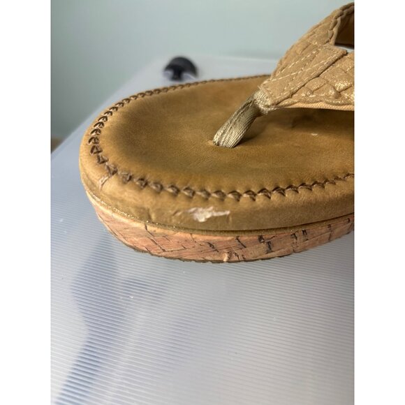 Volatile Woven Cork Wedge Sandals Tan Sz 10 Braided Strap Open Toe Faux Leather - Picture 10 of 12